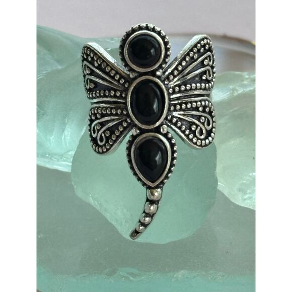 925 Sterling Black Onyx Dragonfly Ring - Picture 2 of 6